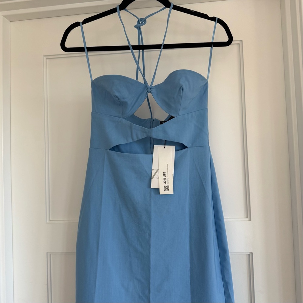 NWT ZARA Light Blue Cut-Out Midi Dress Womens S